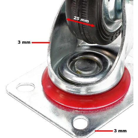 WILTEC Roulette Fixe Ø 200mm Roue Caoutchouc Jante Métal 150 Kg Transport Appareil Accessoire Meuble – Image 5