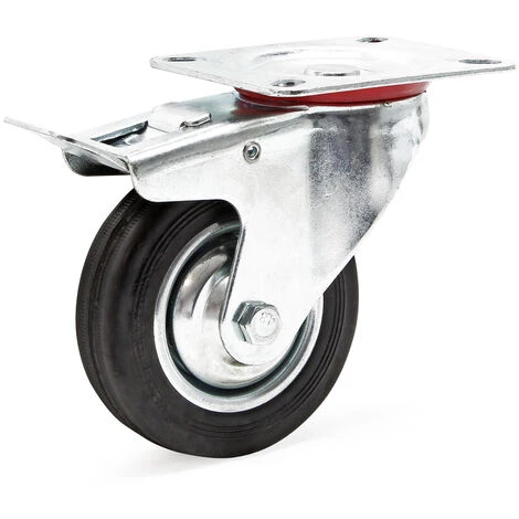 WILTEC Roulette Blocage Double Ø100mm Roue Caoutchouc Jante Métal 70Kg Transport Appareil Accessoire Meuble